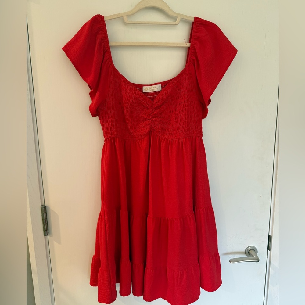 Red Tiered Smocked Dress